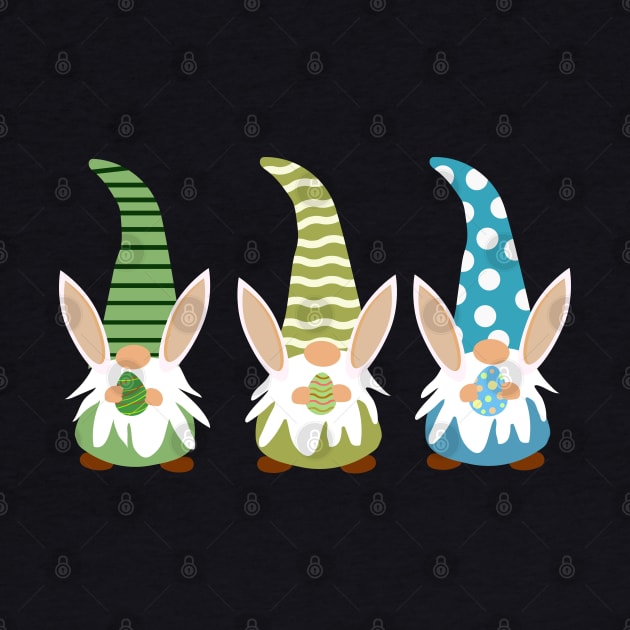 Cute Three easter gnomes with bunny ears holding eggs by yasminepatterns